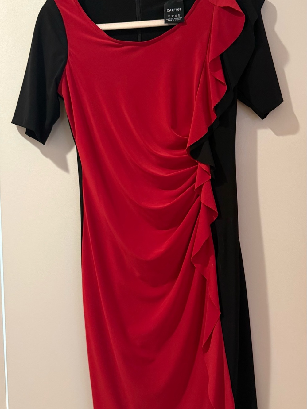 Cartise Red & Black Ruffle-Accent Dress